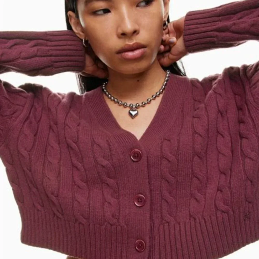 Aritzia Burgundy Cable Knit Cardigan - Picture 2 of 11